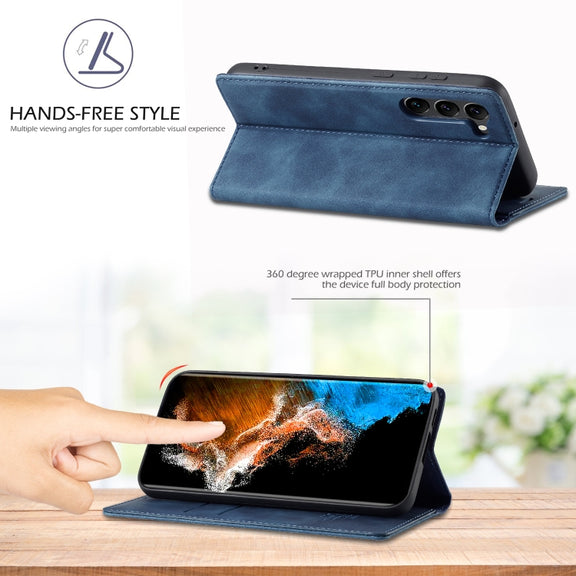 For Samsung Galaxy S24+ 5G LC.IMEEKE Strong Magnetism Microfiber Leather Phone Case(Blue)