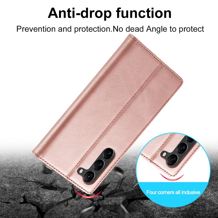 For Samsung Galaxy S24+ 5G LC.IMEEKE Strong Magnetism Microfiber Leather Phone Case(Rose Gold)