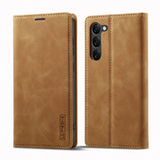 For Samsung Galaxy S24+ 5G LC.IMEEKE Strong Magnetism Microfiber Leather Phone Case(Brown)