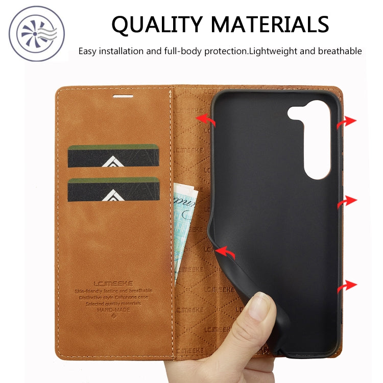 For Samsung Galaxy S24+ 5G LC.IMEEKE Strong Magnetism Microfiber Leather Phone Case(Brown)