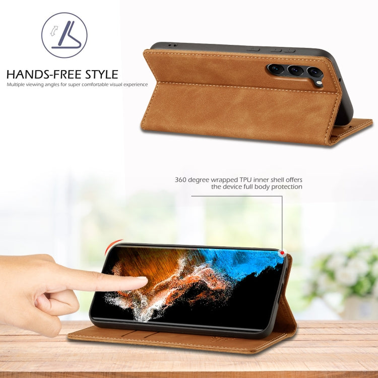 For Samsung Galaxy S24+ 5G LC.IMEEKE Strong Magnetism Microfiber Leather Phone Case(Brown)