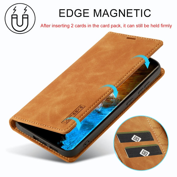 For Samsung Galaxy S24+ 5G LC.IMEEKE Strong Magnetism Microfiber Leather Phone Case(Brown)