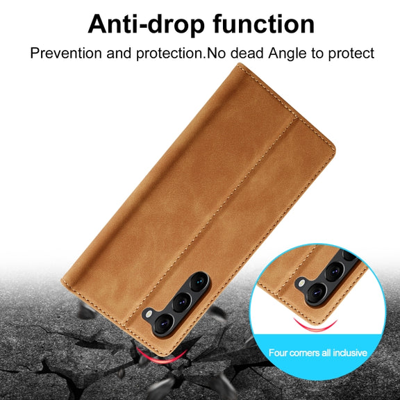 For Samsung Galaxy S24+ 5G LC.IMEEKE Strong Magnetism Microfiber Leather Phone Case(Brown)