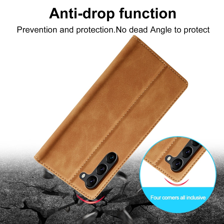 For Samsung Galaxy S24+ 5G LC.IMEEKE Strong Magnetism Microfiber Leather Phone Case(Brown)