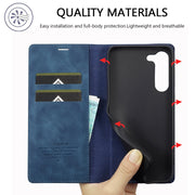 For Samsung Galaxy S24 5G LC.IMEEKE Strong Magnetism Microfiber Leather Phone Case(Blue)