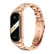 For Xiaomi Mi Band 8 Mijobs CS Case Three Bead Metal Stainless Steel Watch Band(Rose Gold)
