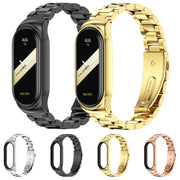 For Xiaomi Mi Band 8 Mijobs CS Case Three Bead Metal Stainless Steel Watch Band(Gold)