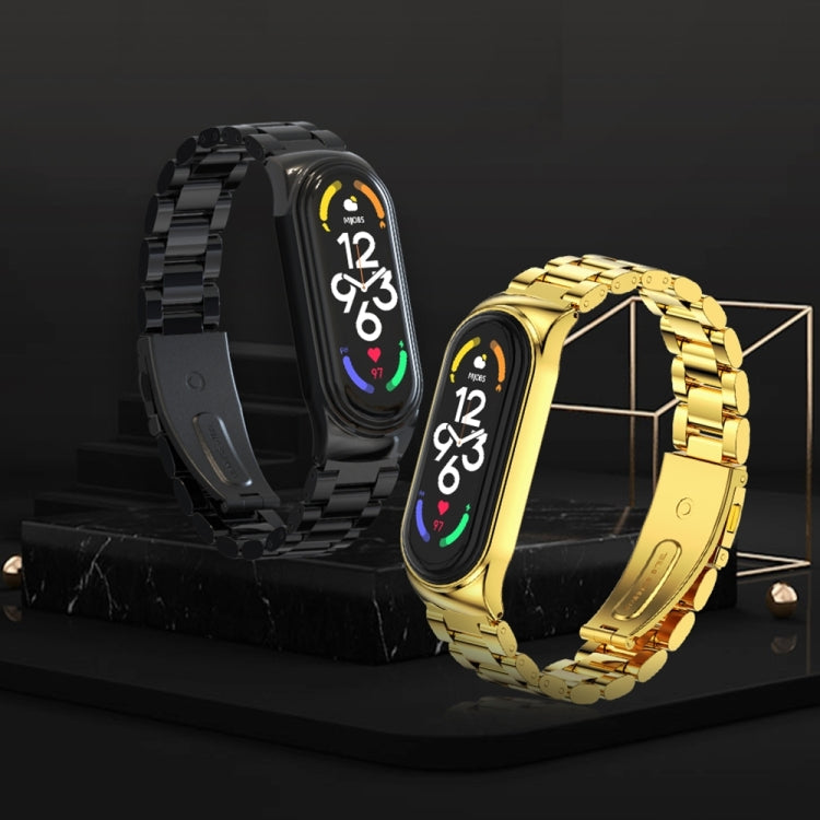 For Xiaomi Mi Band 8 Mijobs CS Case Three Bead Metal Stainless Steel Watch Band(Black)