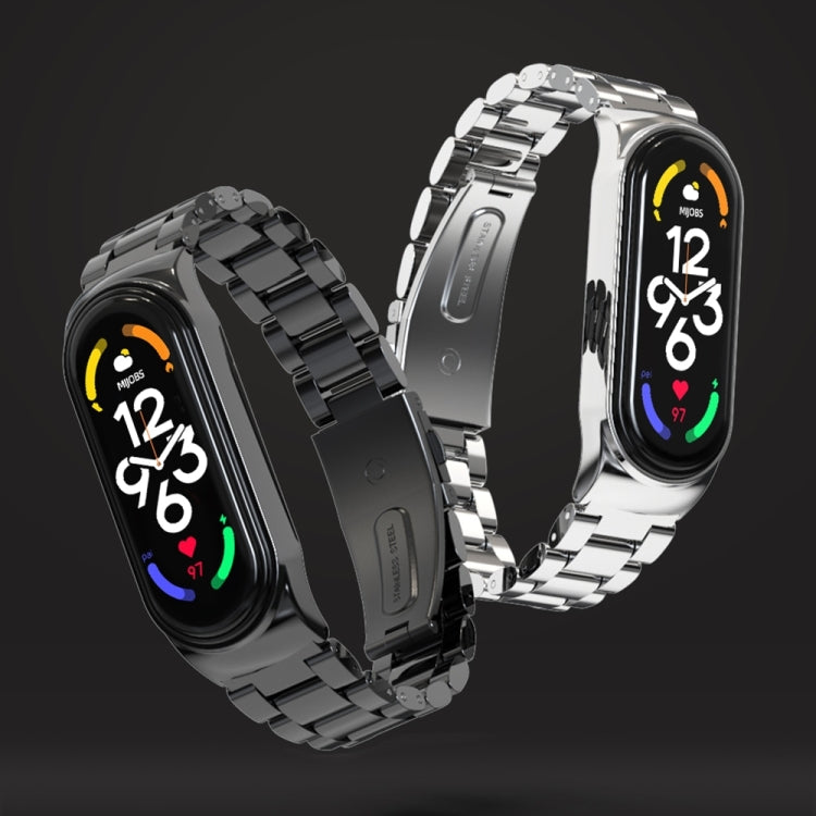 For Xiaomi Mi Band 8 Mijobs CS Case Three Bead Metal Stainless Steel Watch Band(Silver)