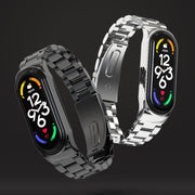 For Xiaomi Mi Band 8 Mijobs CS Case Three Bead Metal Stainless Steel Watch Band(Silver)