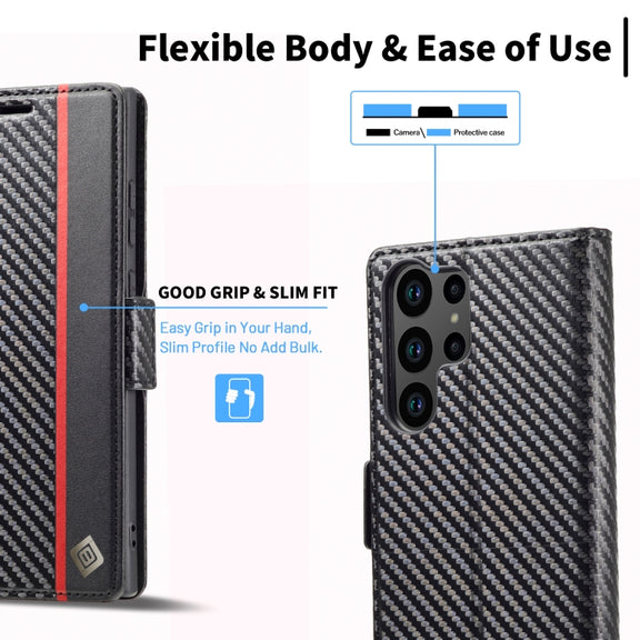For Samsung Galaxy S24 Ultra 5G LC.IMEEKE Carbon Fiber Leather Phone Case(Vertical Black)