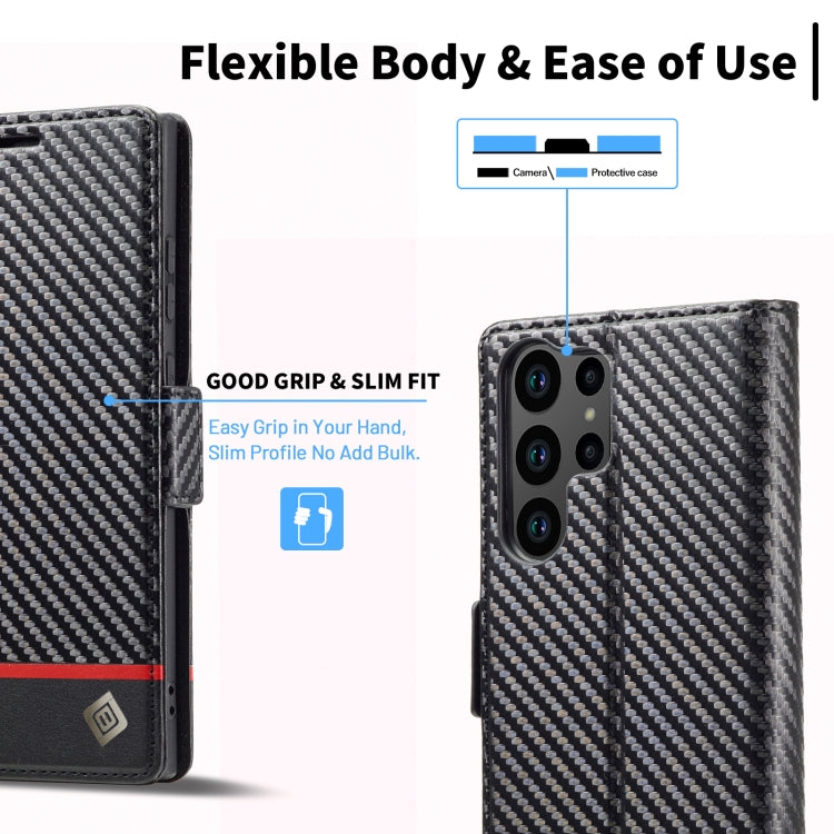 For Samsung Galaxy S24 Ultra 5G LC.IMEEKE Carbon Fiber Leather Phone Case(Horizontal Black)