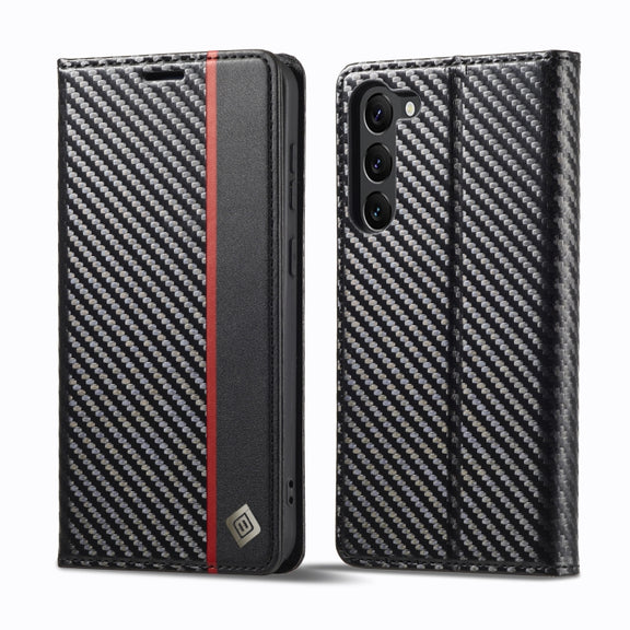 For Samsung Galaxy S24+ 5G LC.IMEEKE Carbon Fiber Leather Phone Case(Vertical Black)