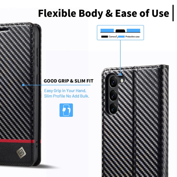 For Samsung Galaxy S24+ 5G LC.IMEEKE Carbon Fiber Leather Phone Case(Horizontal Black)