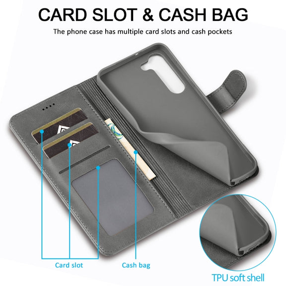 For Samsung Galaxy S24 5G LC.IMEEKE Calf Texture Leather Phone Case(Grey)