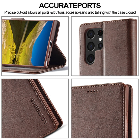 For Samsung Galaxy S24 Ultra 5G LC.IMEEKE Calf Texture Leather Phone Case(Coffee)