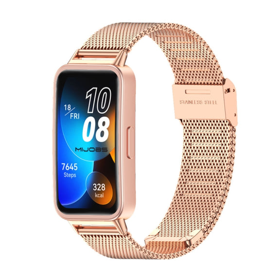 For Huawei Band 8 / 9 / 10 Mijobs Milan Buckle Stainless Steel Watch Band(Rose Gold)
