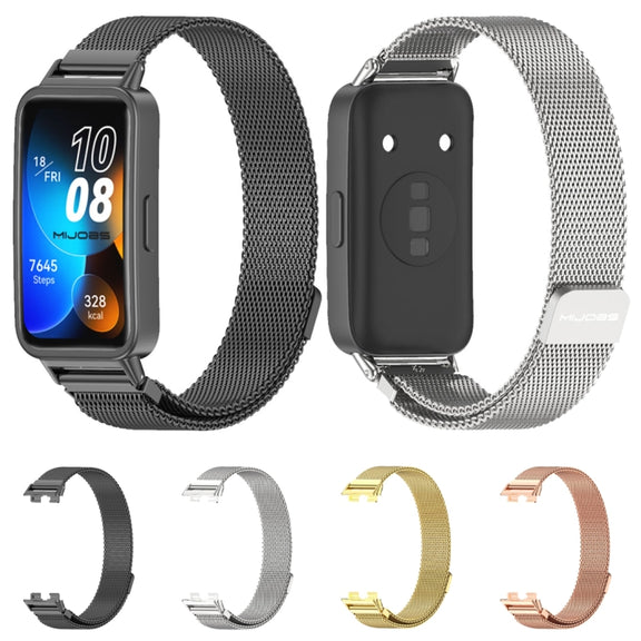 For Huawei Band 8 / 9 / 10 Mijobs Milan Magnetic Stainless Steel Watch Band(Rose Gold)