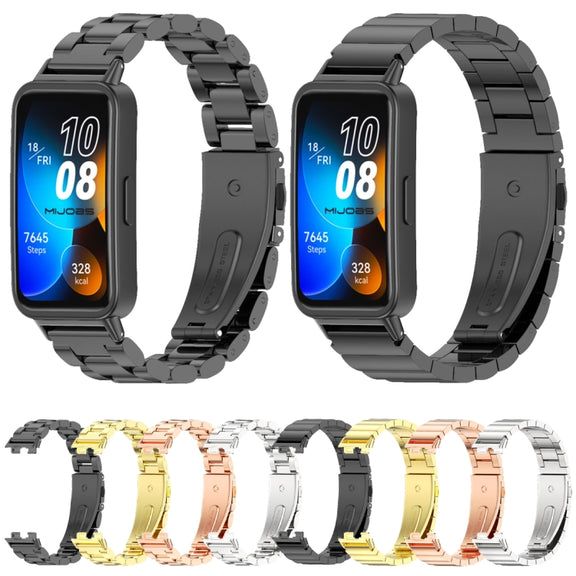 For Huawei Band 8 / 9 / 10 Mijobs Three Bead Bamboo Stainless Steel Watch Band(Silver)