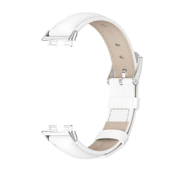 For Huawei Band 8 / 9 / 10 Mijobs Cowhide Leather Watch Band(White Silver)