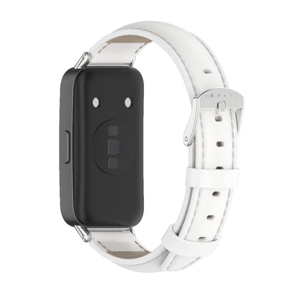 For Huawei Band 8 / 9 / 10 Mijobs Cowhide Leather Watch Band(White Silver)