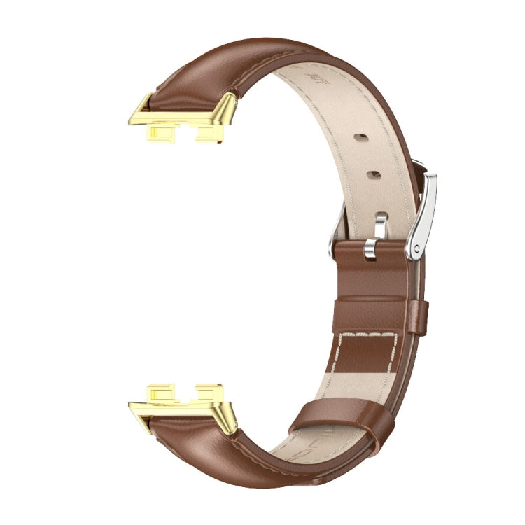 For Huawei Band 8 / 9 / 10 Mijobs Cowhide Leather Watch Band(Brown Gold)