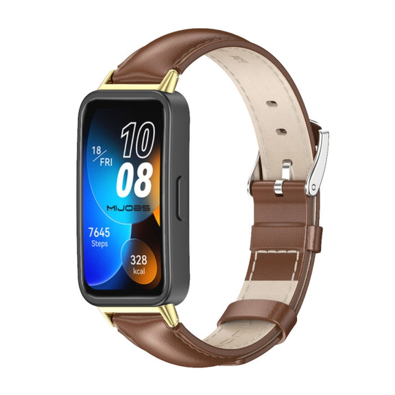 For Huawei Band 8 / 9 / 10 Mijobs Cowhide Leather Watch Band(Brown Gold)