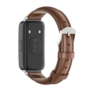 For Huawei Band 8 / 9 / 10 Mijobs Cowhide Leather Watch Band(Brown Silver)