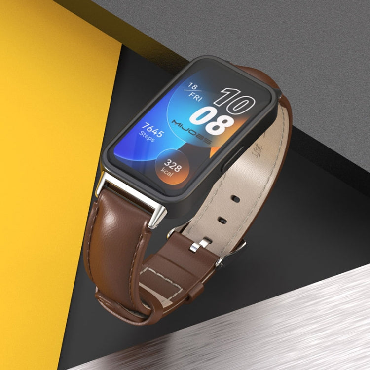 For Huawei Band 8 / 9 / 10 Mijobs Cowhide Leather Watch Band(Brown Gold)