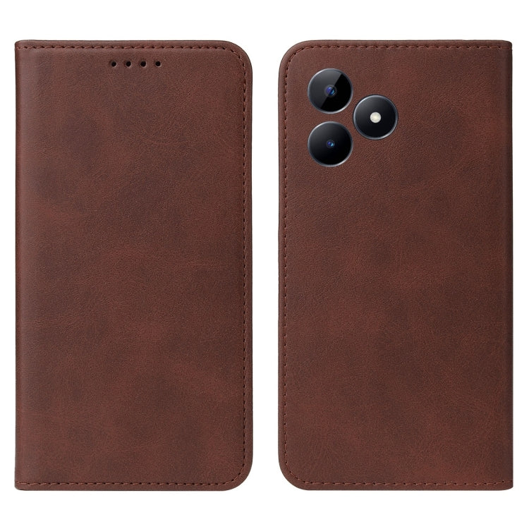 For Realme C51 Magnetic Closure Leather Phone Case(Brown)