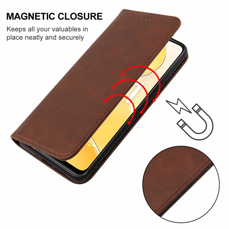 For Realme C51 Magnetic Closure Leather Phone Case(Brown)