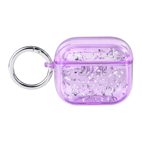 For AirPods 3 Silver Foil Epoxy Bluetooth Earphone Protective Case(Purple)