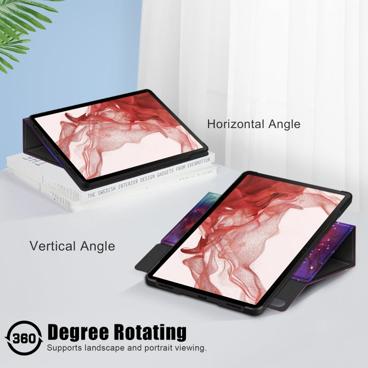 For Samsung Galaxy Tab S9 360 Rotation Stand Painted Smart Leather Tablet Case(Milky Way)