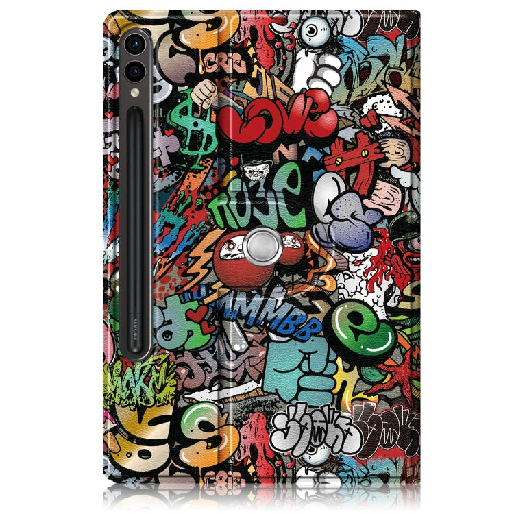 For Samsung Galaxy Tab S9+ 360 Rotation Stand Painted Smart Leather Tablet Case(Graffiti)