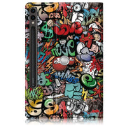 For Samsung Galaxy Tab S9+ 360 Rotation Stand Painted Smart Leather Tablet Case(Graffiti)