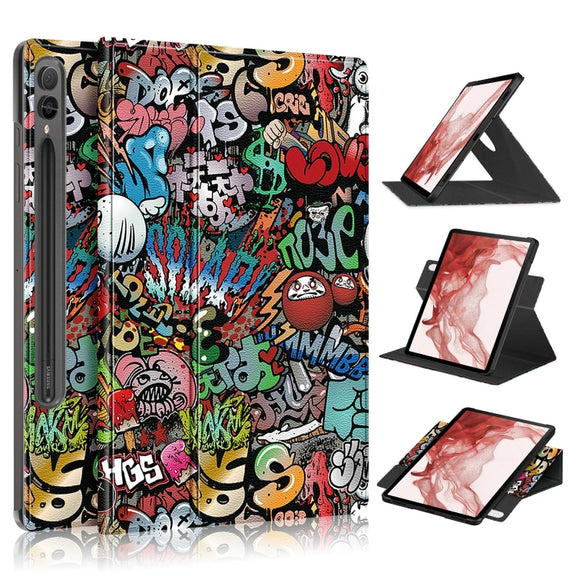 For Samsung Galaxy Tab S9+ 360 Rotation Stand Painted Smart Leather Tablet Case(Graffiti)