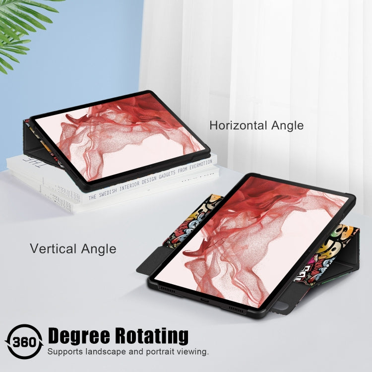 For Samsung Galaxy Tab S9+ 360 Rotation Stand Painted Smart Leather Tablet Case(Graffiti)