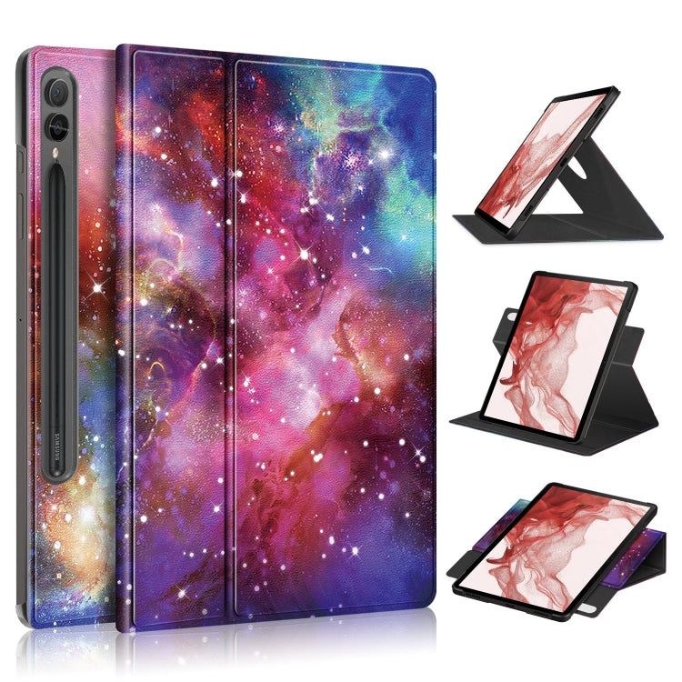 For Samsung Galaxy Tab S9+ 360 Rotation Stand Painted Smart Leather Tablet Case(Milky Way)