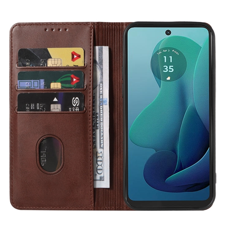 For Motorola Moto G 5G 2024 Magnetic Closure Leather Phone Case(Brown)