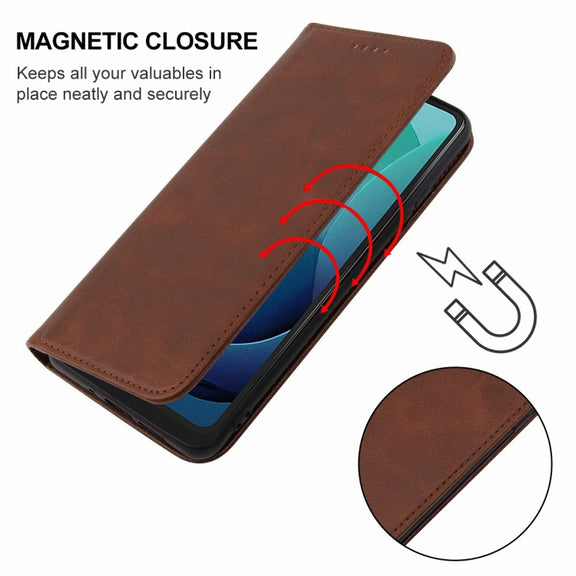 For Motorola Moto G 5G 2024 Magnetic Closure Leather Phone Case(Brown)