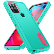 For Motorola Moto G Stylus 5G Rugged PC + Silicone Phone Case with Holder(Light Green+Rose Red)