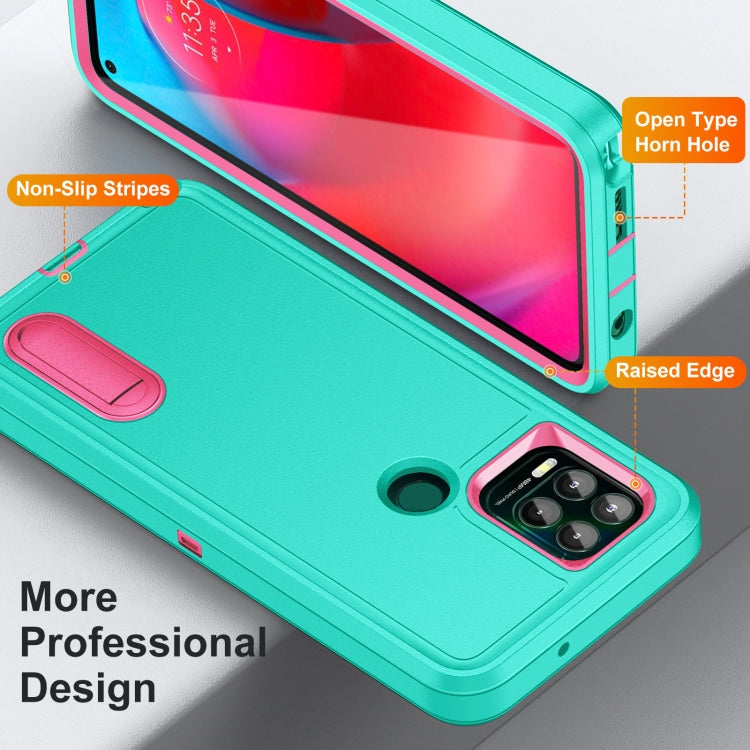 For Motorola Moto G Stylus 5G Rugged PC + Silicone Phone Case with Holder(Light Green+Rose Red)
