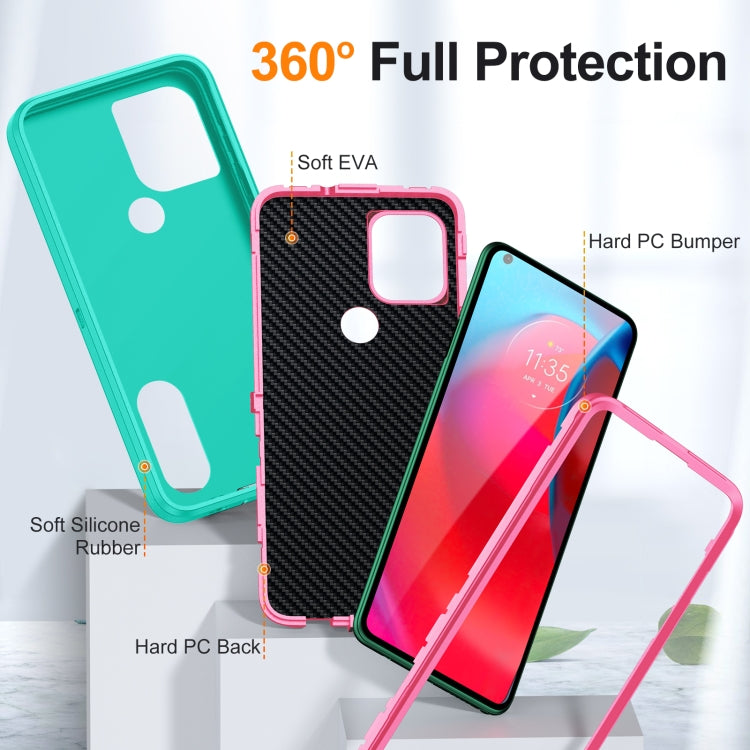 For Motorola Moto G Stylus 5G Rugged PC + Silicone Phone Case with Holder(Light Green+Rose Red)