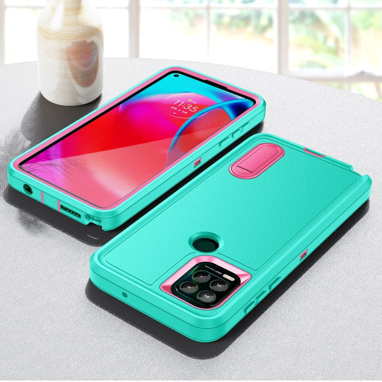 For Motorola Moto G Stylus 5G Rugged PC + Silicone Phone Case with Holder(Light Green+Rose Red)