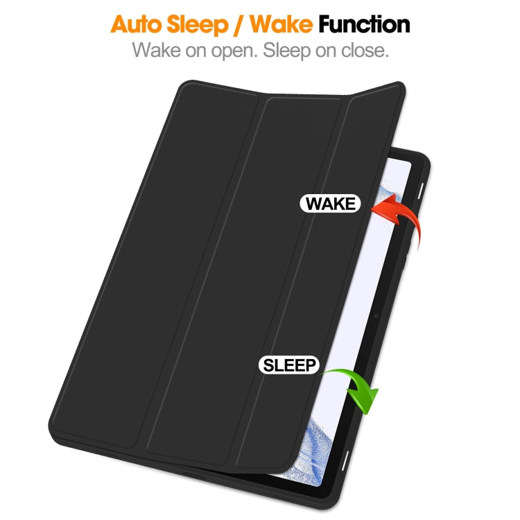 For Samsung Galaxy Tab S9 3-Fold Pure Color TPU Smart Leather Tablet Case with Pen Slot(Black)
