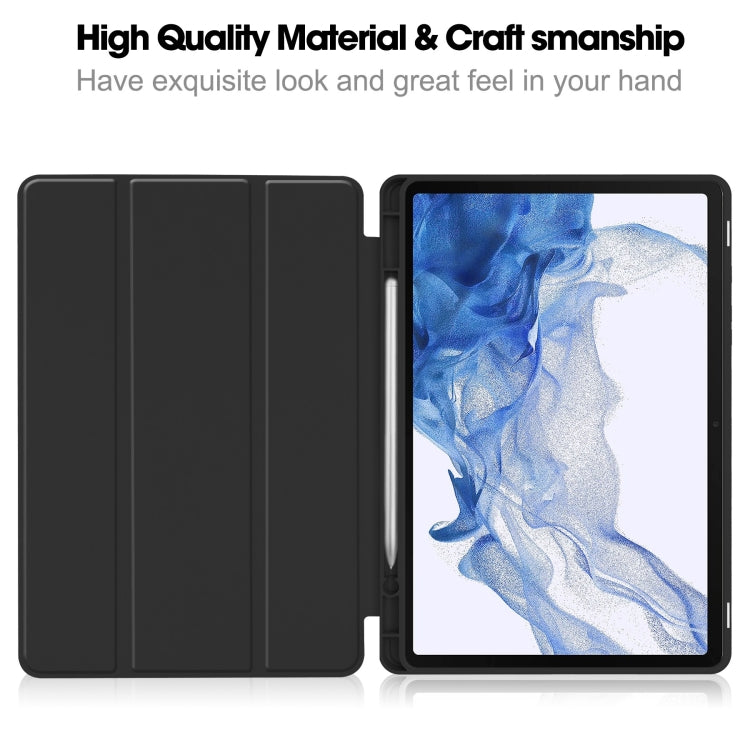 For Samsung Galaxy Tab S9 3-Fold Pure Color TPU Smart Leather Tablet Case with Pen Slot(Black)