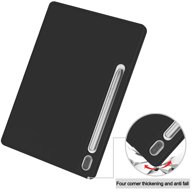For Samsung Galaxy Tab S9 3-Fold Pure Color TPU Smart Leather Tablet Case with Pen Slot(Black)