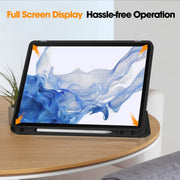 For Samsung Galaxy Tab S9 3-Fold Pure Color TPU Smart Leather Tablet Case with Pen Slot(Black)