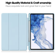For Samsung Galaxy Tab S9 3-Fold Pure Color TPU Smart Leather Tablet Case with Pen Slot(Light Blue)