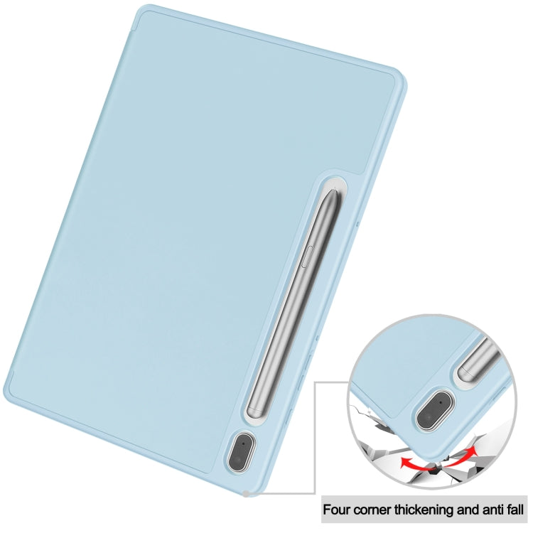 For Samsung Galaxy Tab S9 3-Fold Pure Color TPU Smart Leather Tablet Case with Pen Slot(Light Blue)
